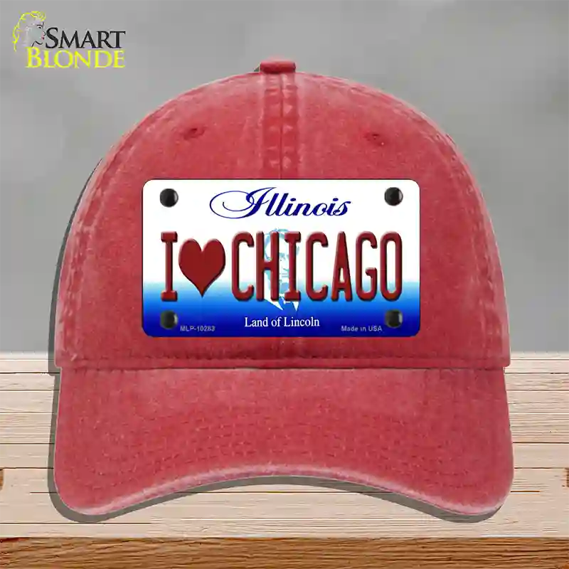 I Love Chicago Illinois Novelty License Plate Hat Unconstructed Cotton / Red