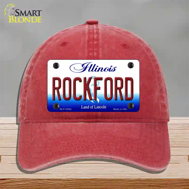 Rockford Illinois Novelty License Plate Hat Unconstructed Cotton / Red