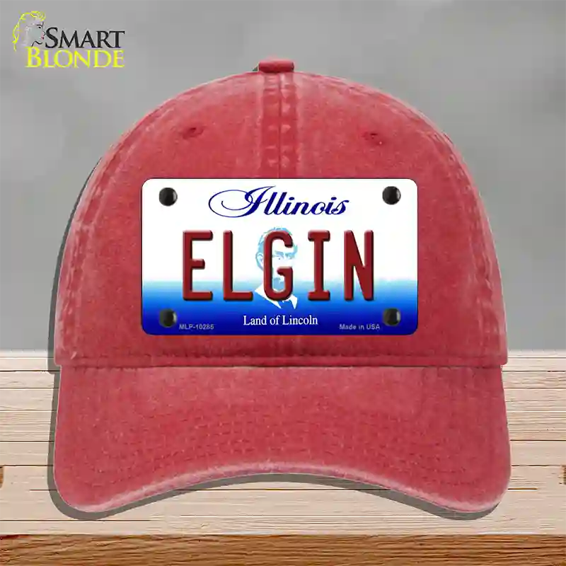 Elgin Illinois Novelty License Plate Hat Unconstructed Cotton / Red