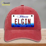 Elgin Illinois Novelty License Plate Hat Unconstructed Cotton / Red