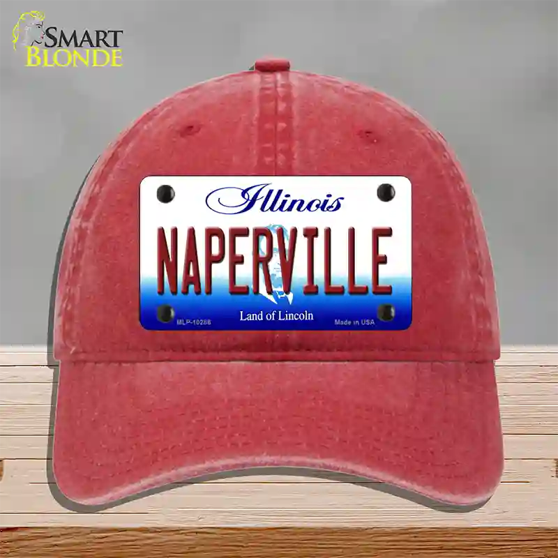 Naperville Illinois Novelty License Plate Hat Unconstructed Cotton / Red