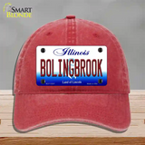 Bolingbrook Illinois Novelty License Plate Hat Unconstructed Cotton / Red