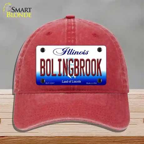 Bolingbrook Illinois Novelty License Plate Hat Unconstructed Cotton / Red