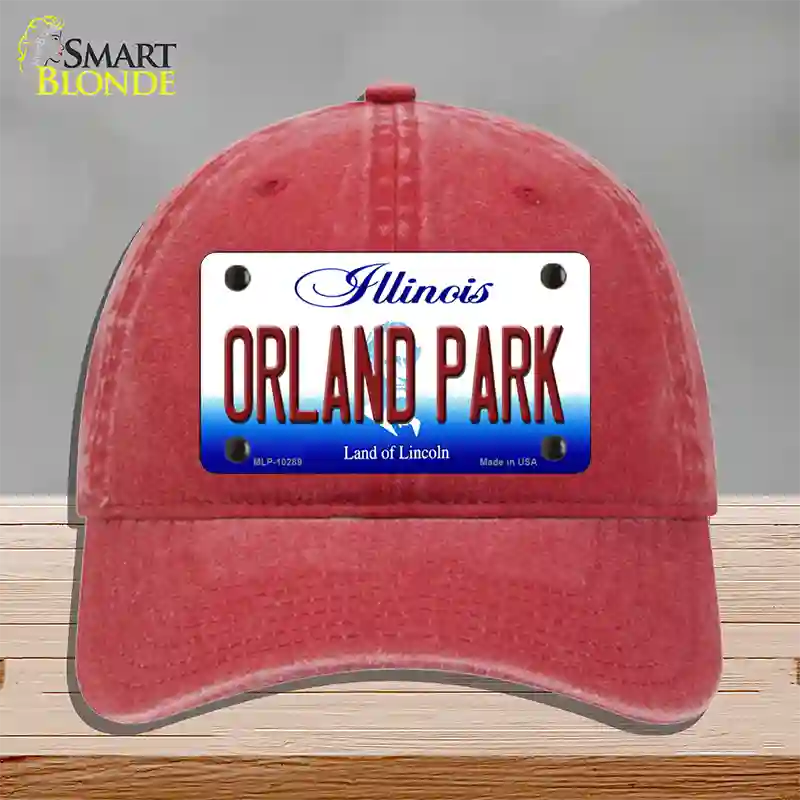 Orland Park Illinois Novelty License Plate Hat Unconstructed Cotton / Red