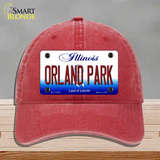 Orland Park Illinois Novelty License Plate Hat Unconstructed Cotton / Red