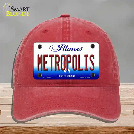 Metropolis Illinois Novelty License Plate Hat Unconstructed Cotton / Red