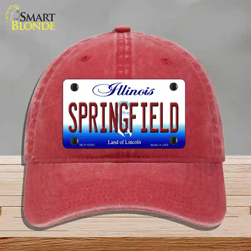 Springfield Illinois Novelty License Plate Hat Unconstructed Cotton / Red