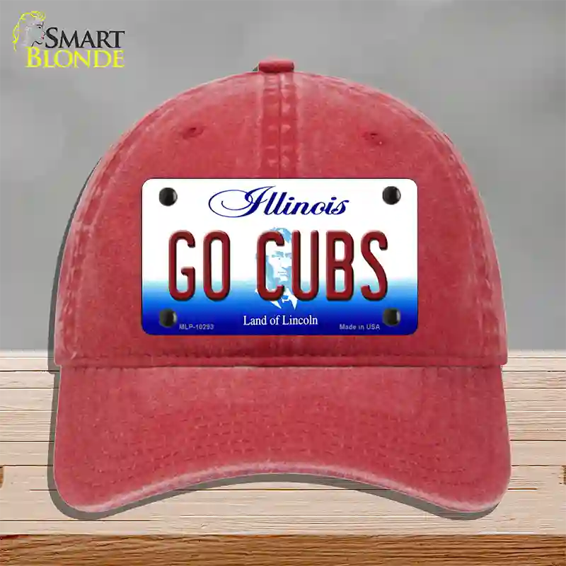 Go Cubs Illinois Novelty License Plate Hat Unconstructed Cotton / Red