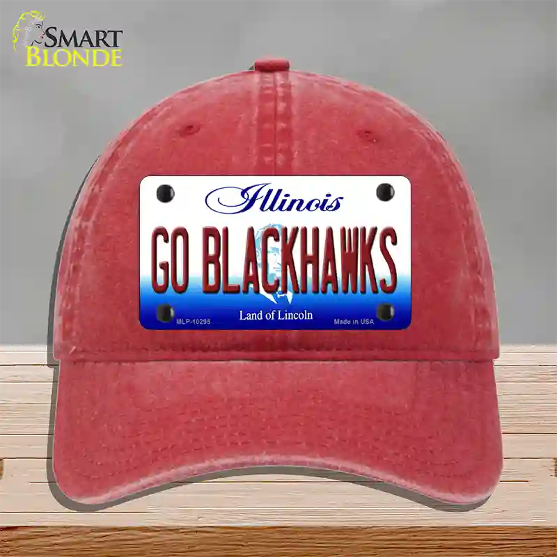 Go Blackhawks Illinois Novelty License Plate Hat Unconstructed Cotton / Red