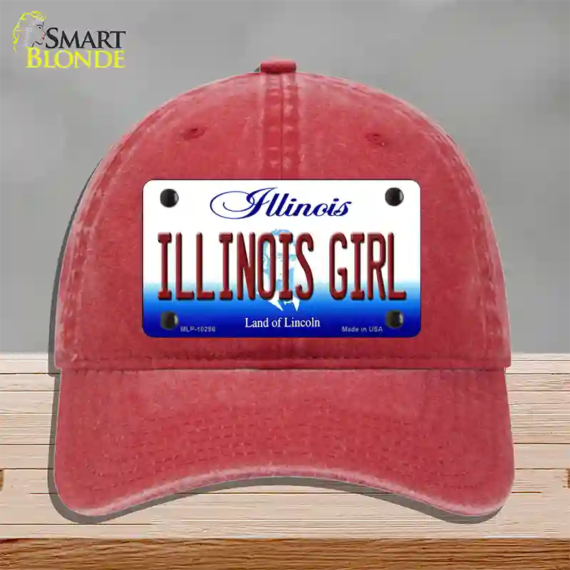 Illinois Girl Illinois Novelty License Plate Hat Unconstructed Cotton / Red