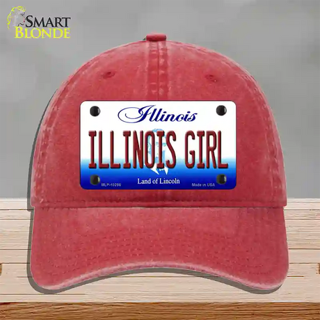 Illinois Girl Illinois Novelty License Plate Hat Unconstructed Cotton / Red