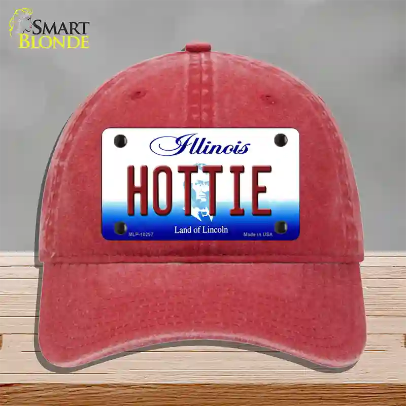 Hottie Illinois Novelty License Plate Hat Unconstructed Cotton / Red