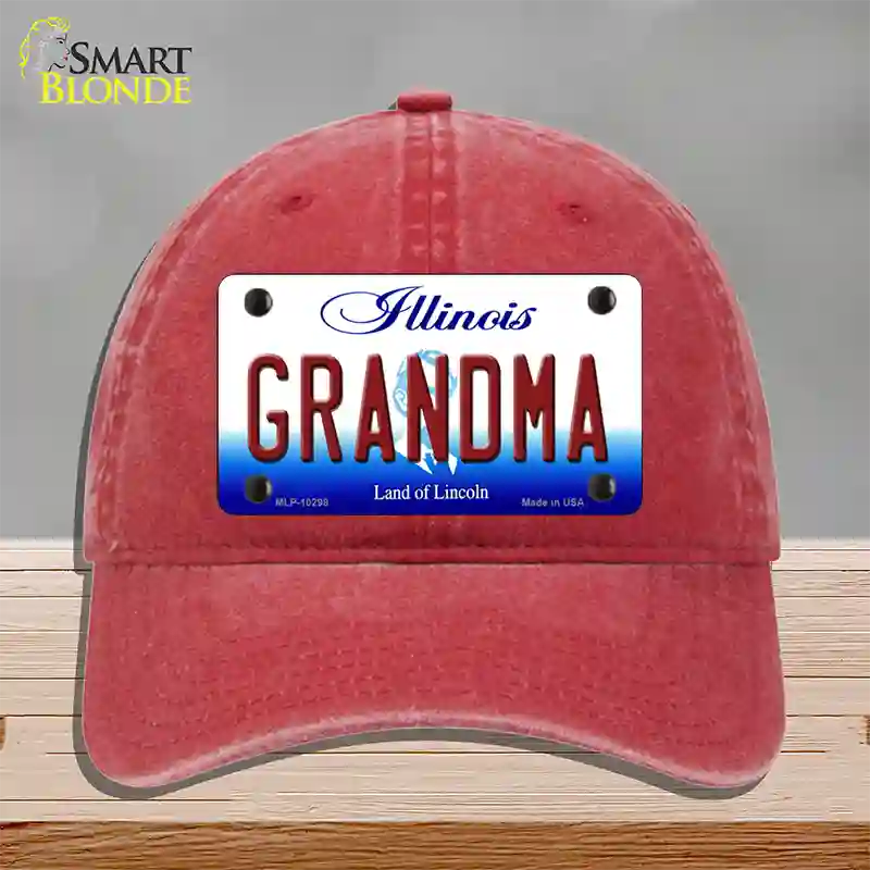 Grandma Illinois Novelty License Plate Hat Unconstructed Cotton / Red