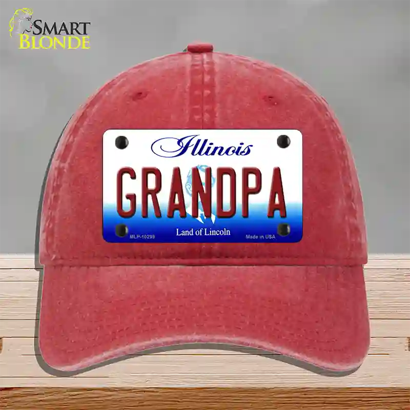 Grandpa Illinois Novelty License Plate Hat Unconstructed Cotton / Red