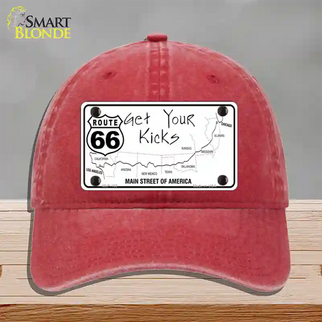 US Route 66 Map Novelty License Plate Hat Unconstructed Cotton / Red