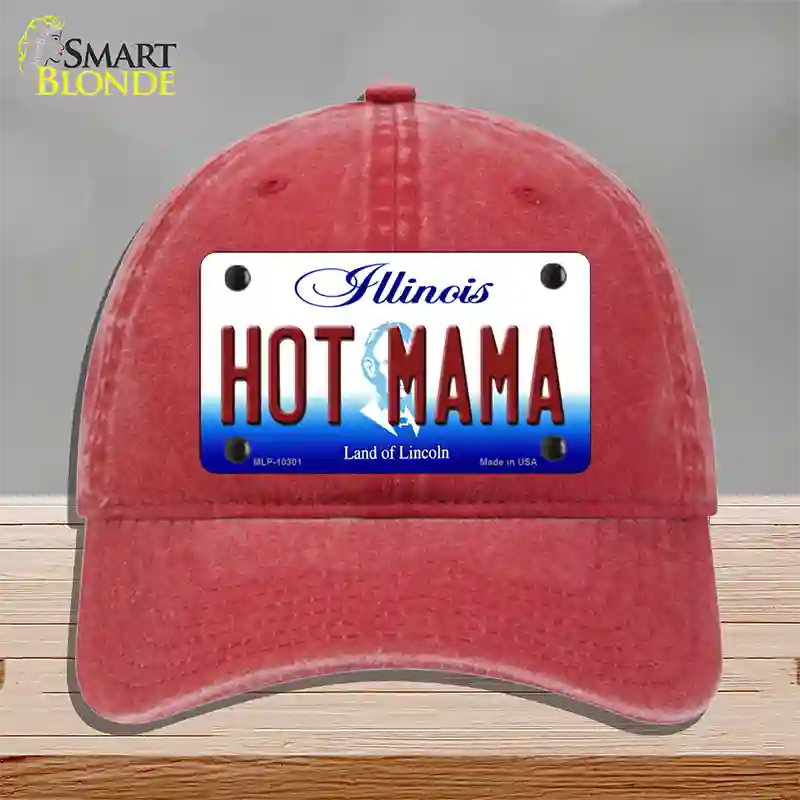 Hot Mama Illinois Novelty License Plate Hat Unconstructed Cotton / Red