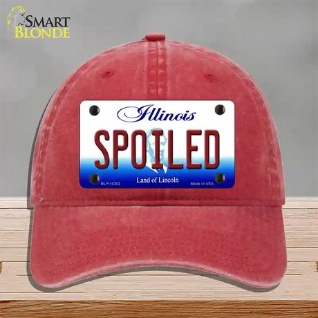 Spoiled Illinois Novelty License Plate Hat Unconstructed Cotton / Red