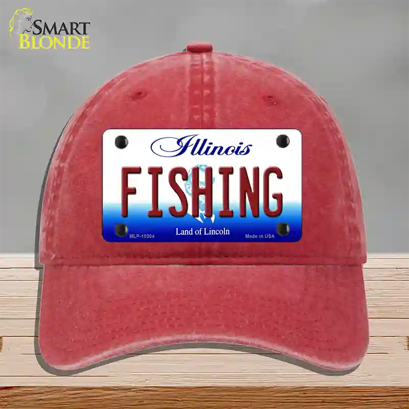 Fishing Illinois Novelty License Plate Hat Unconstructed Cotton / Red