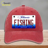 Fishing Illinois Novelty License Plate Hat Unconstructed Cotton / Red