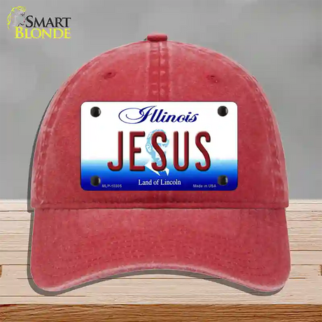 Jesus Illinois Novelty License Plate Hat Unconstructed Cotton / Red