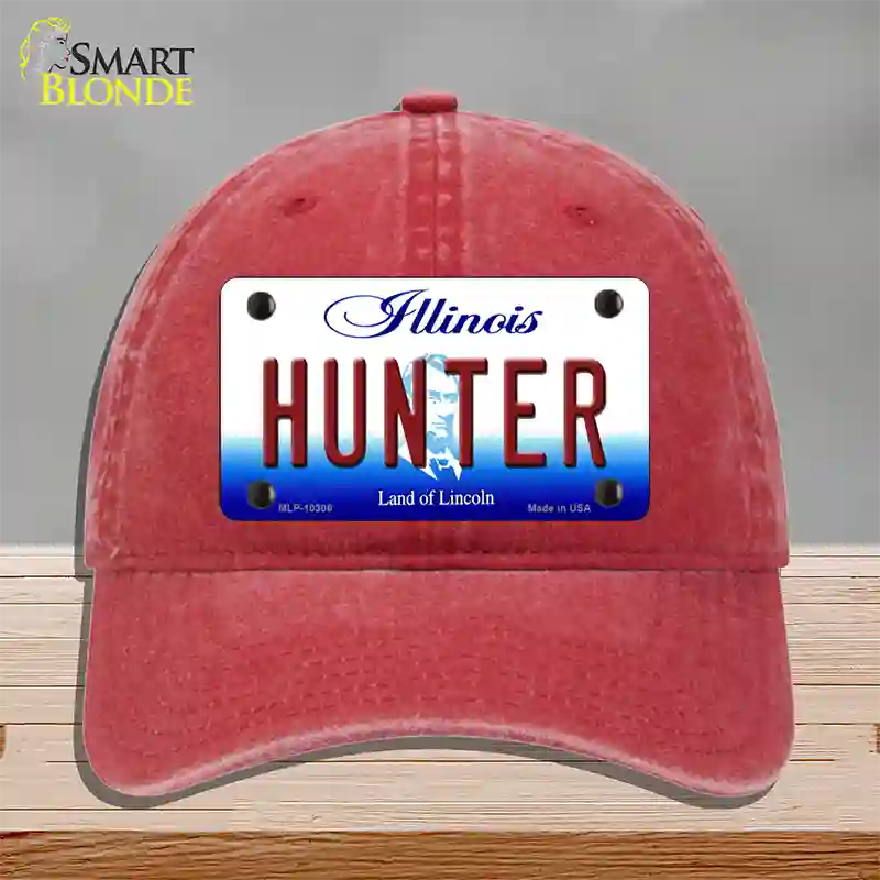 Hunter Illinois Novelty License Plate Hat Unconstructed Cotton / Red