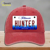 Hunter Illinois Novelty License Plate Hat Unconstructed Cotton / Red