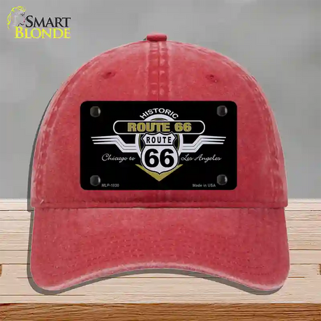 Route 66 Shield Wings Novelty License Plate Hat Unconstructed Cotton / Red