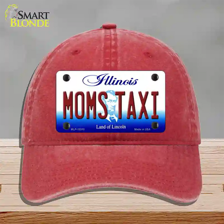 Moms Taxi Illinois Novelty License Plate Hat Unconstructed Cotton / Red