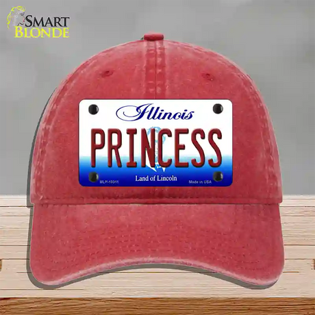 Princess Illinois Novelty License Plate Hat Unconstructed Cotton / Red