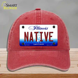 Native Illinois Novelty License Plate Hat Unconstructed Cotton / Red