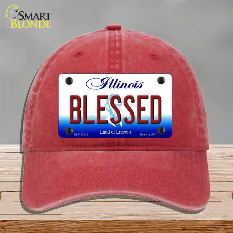 Blessed Illinois Novelty License Plate Hat Unconstructed Cotton / Red