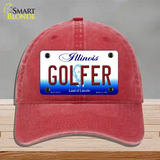 Golfer Illinois Novelty License Plate Hat Unconstructed Cotton / Red