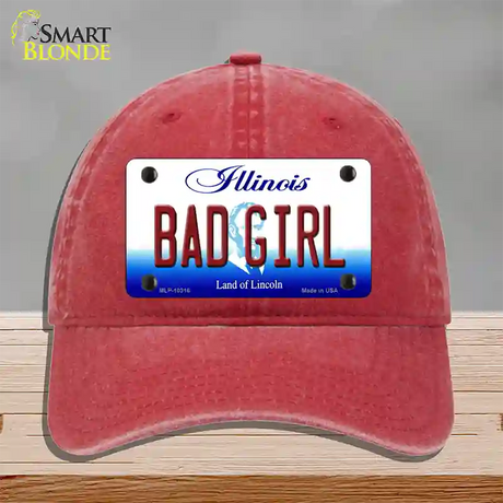 Bad Girl Illinois Novelty License Plate Hat Unconstructed Cotton / Red