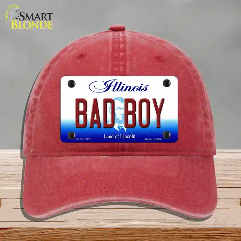 Bad Boy Illinois Novelty License Plate Hat Unconstructed Cotton / Red