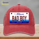 Bad Boy Illinois Novelty License Plate Hat Unconstructed Cotton / Red