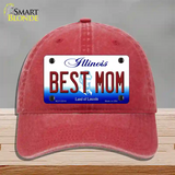 Best Mom Illinois Novelty License Plate Hat Unconstructed Cotton / Red