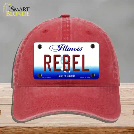 Rebel Illinois Novelty License Plate Hat Unconstructed Cotton / Red