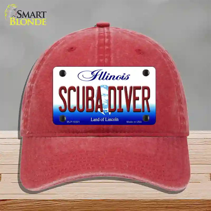 Scuba Diver Illinois Novelty License Plate Hat Unconstructed Cotton / Red