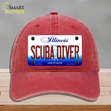 Scuba Diver Illinois Novelty License Plate Hat Unconstructed Cotton / Red