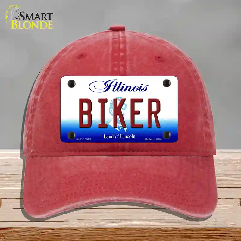 Biker Illinois Novelty License Plate Hat Unconstructed Cotton / Red