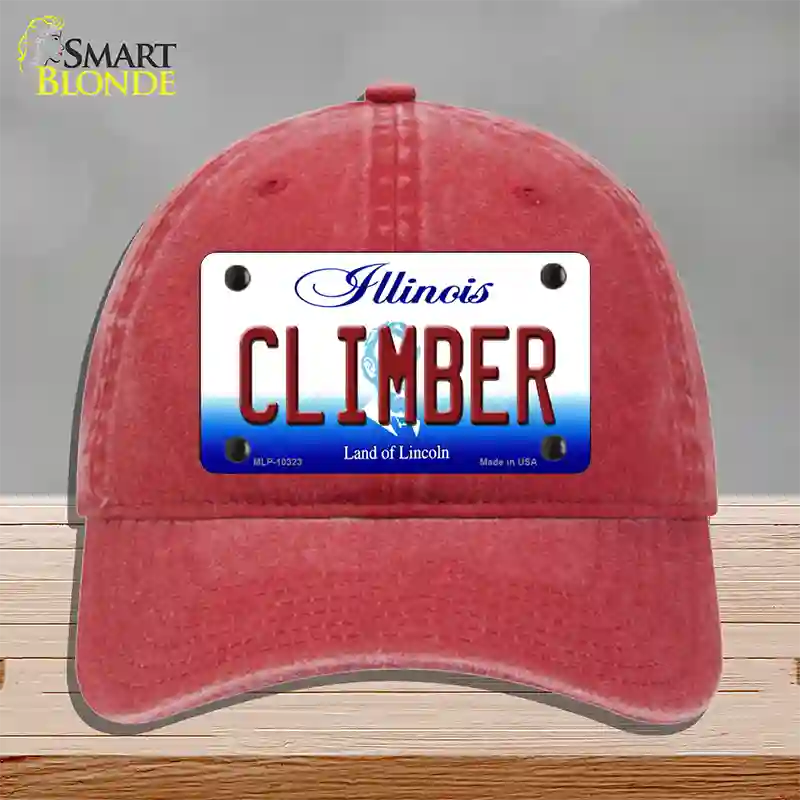 Climber Illinois Novelty License Plate Hat Unconstructed Cotton / Red