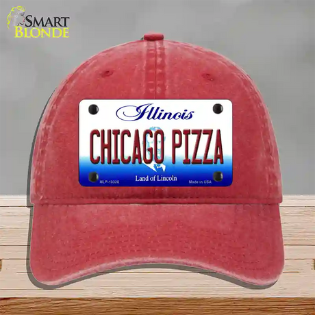 Chicago Pizza Illinois Novelty License Plate Hat Unconstructed Cotton / Red