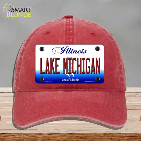 Lake Michigan Illinois Novelty License Plate Hat Unconstructed Cotton / Red