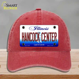 Hancock Center Illinois Novelty License Plate Hat Unconstructed Cotton / Red