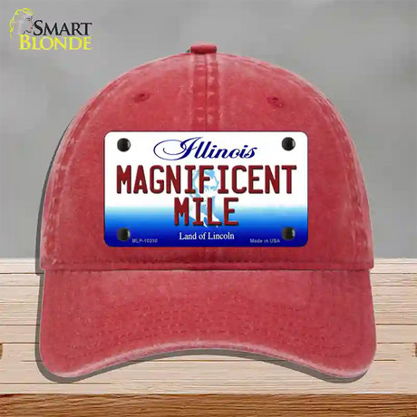 Magnificent Mile Illinois Novelty License Plate Hat Unconstructed Cotton / Red