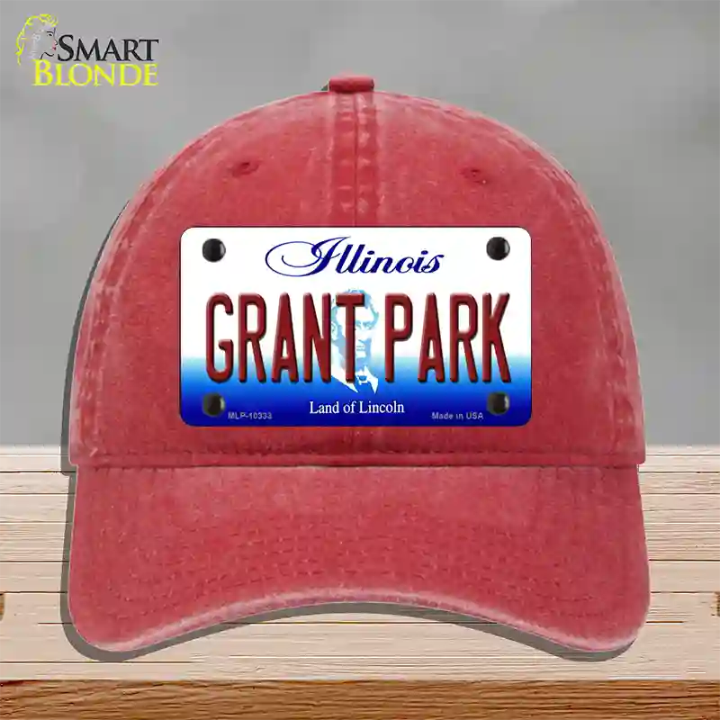 Grant Park Illinois Novelty License Plate Hat Unconstructed Cotton / Red