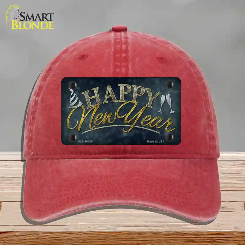 Happy New Year Novelty License Plate Hat Unconstructed Cotton / Red