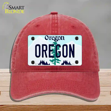 Oregon Tree Novelty License Plate Hat Unconstructed Cotton / Red