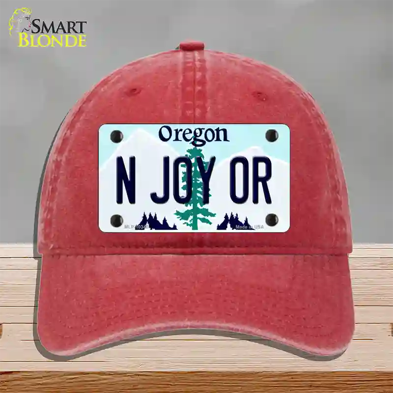 N Joy OR Oregon Novelty License Plate Hat Unconstructed Cotton / Red