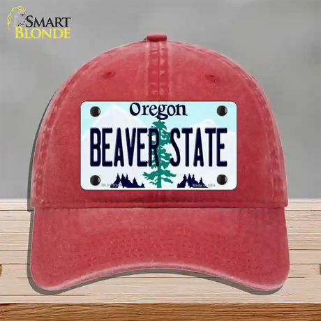 Beaver State Oregon Novelty License Plate Hat Unconstructed Cotton / Red